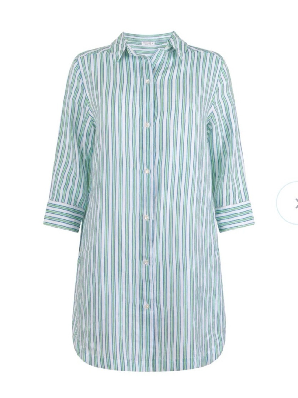 Minnow Tamarin Striped Button-Front Tunic Dress in Green and White